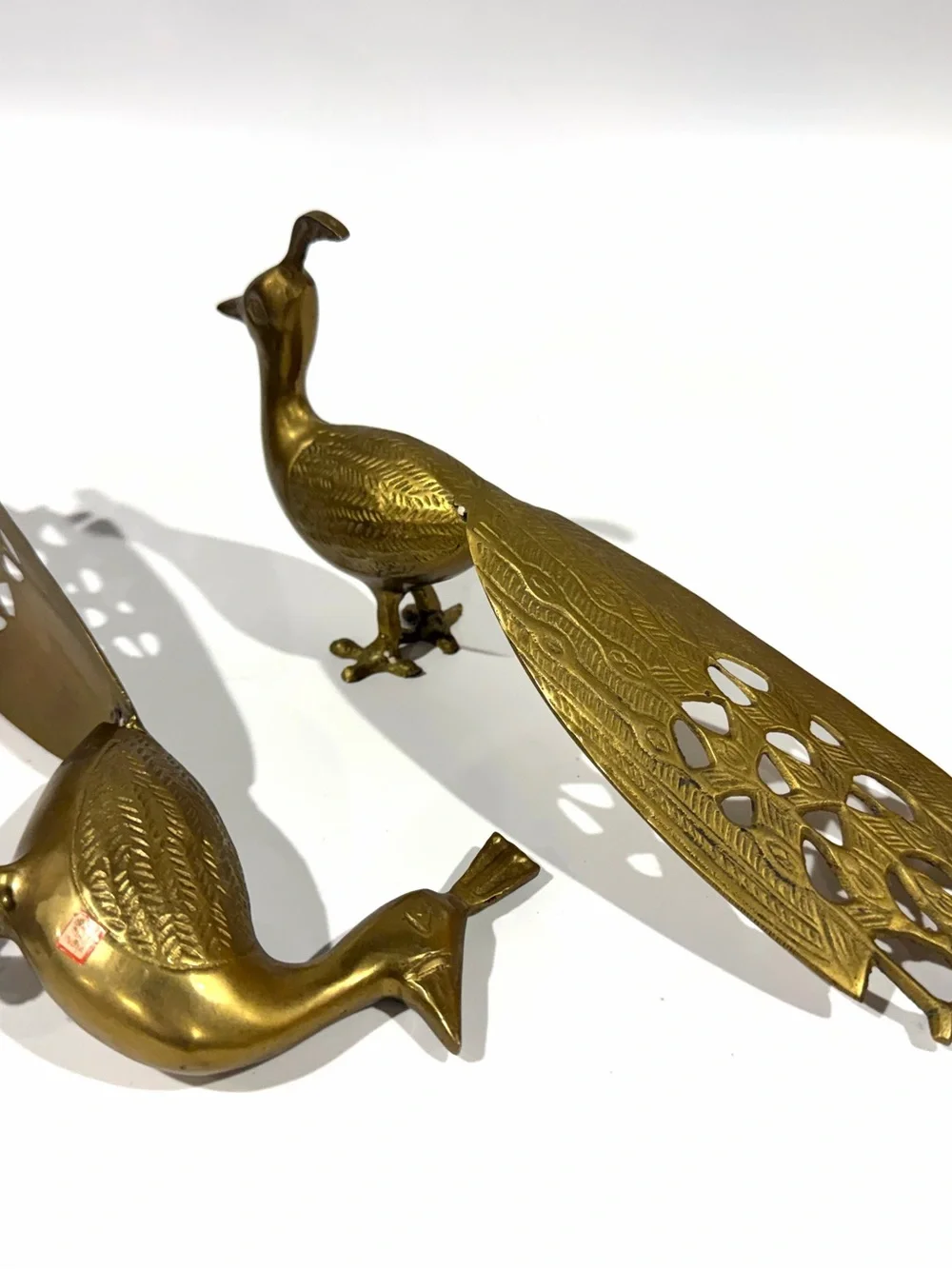 Vintage Set of 2 Brass Gold Peacocks Figurines MCM 10.5